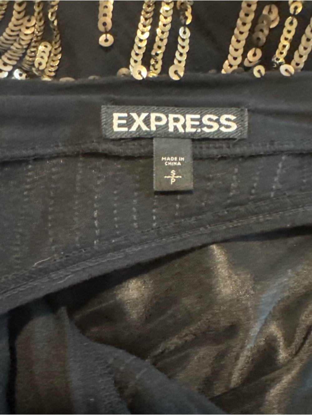 Express Black Gold & Sliver Sequin Midi Dress Deep V Open Back Belt Size Small - Picture 7 of 11